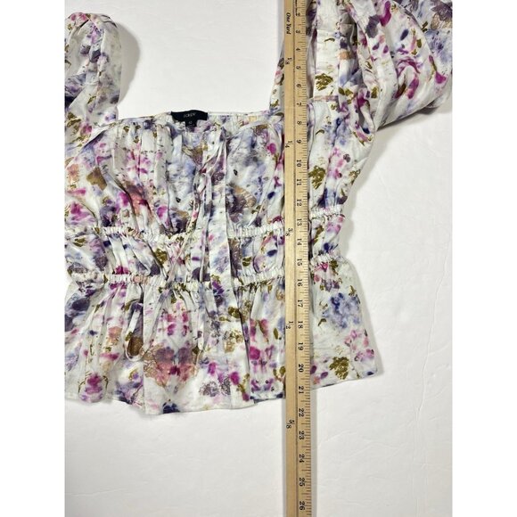 J Crew Top Womens 12 Floral Whimisical Milkmaid Blouse White Purple Cottagecore - Picture 11 of 13
